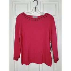 NEW Ann Trinity pink beaded embellished Quacker like womens sweater top shirt XL